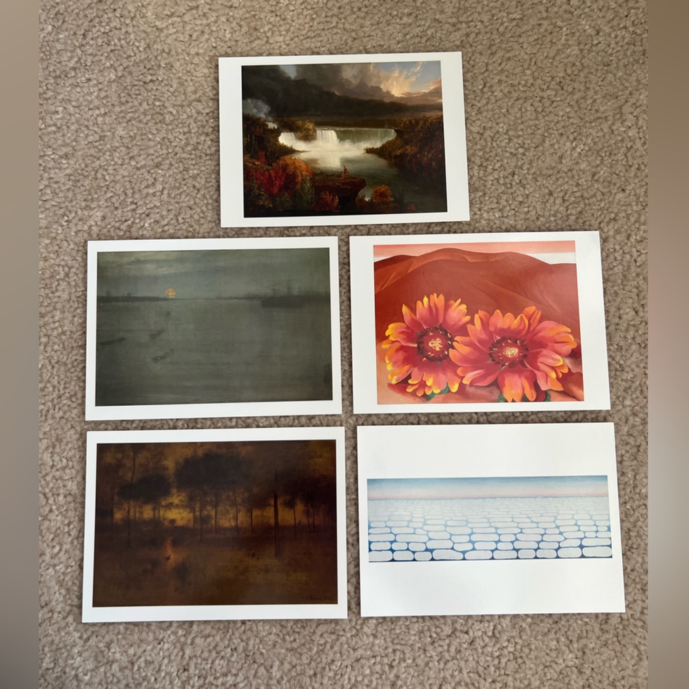 2/$30 SALE.  Set of 5 Art Postcards – O’Keeffe, Whistler, Thomas Cole - 5" x 7"